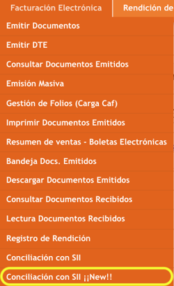 Menú Conciliación SII New