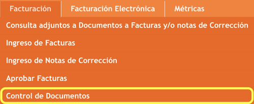 Menú facturación - control de documentos